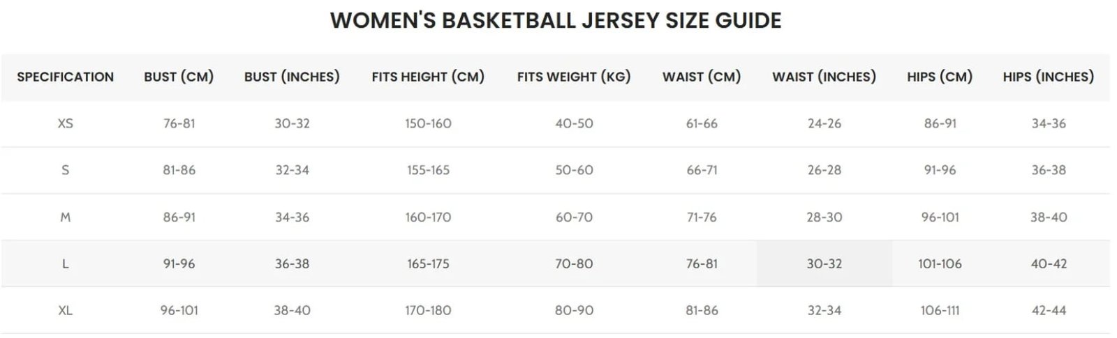 JuHong SPORTS basketball jersey international size chart 2 -- OEM ODM custom basketball apparel sizing for wholesale and team orders